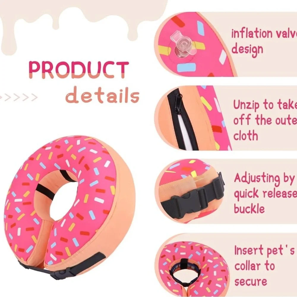 Inflatable Dog Cone Collar Pink Sprinkle Alternative After Surgery Doggie Size L